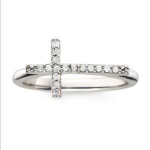Sterling Silver Diamond Sideways Cross Ring - Sz 7